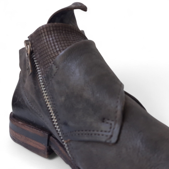 A.S.98 Edgy Moto Leather Bootie Almond Patina Zip Boho Western Biker Ombre 9.5 - Picture 7 of 16